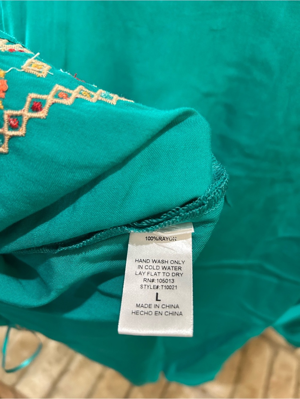 Savanna Jane Turquoise Floral Embroidered V-Neck Tunic EUC - Picture 3 of 6